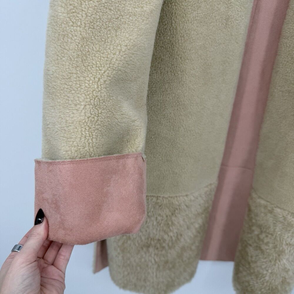 Zara Tan Faux Suede Teddy Sherpa Jacket Coat Oversized Size Large Pink - Picture 3 of 11